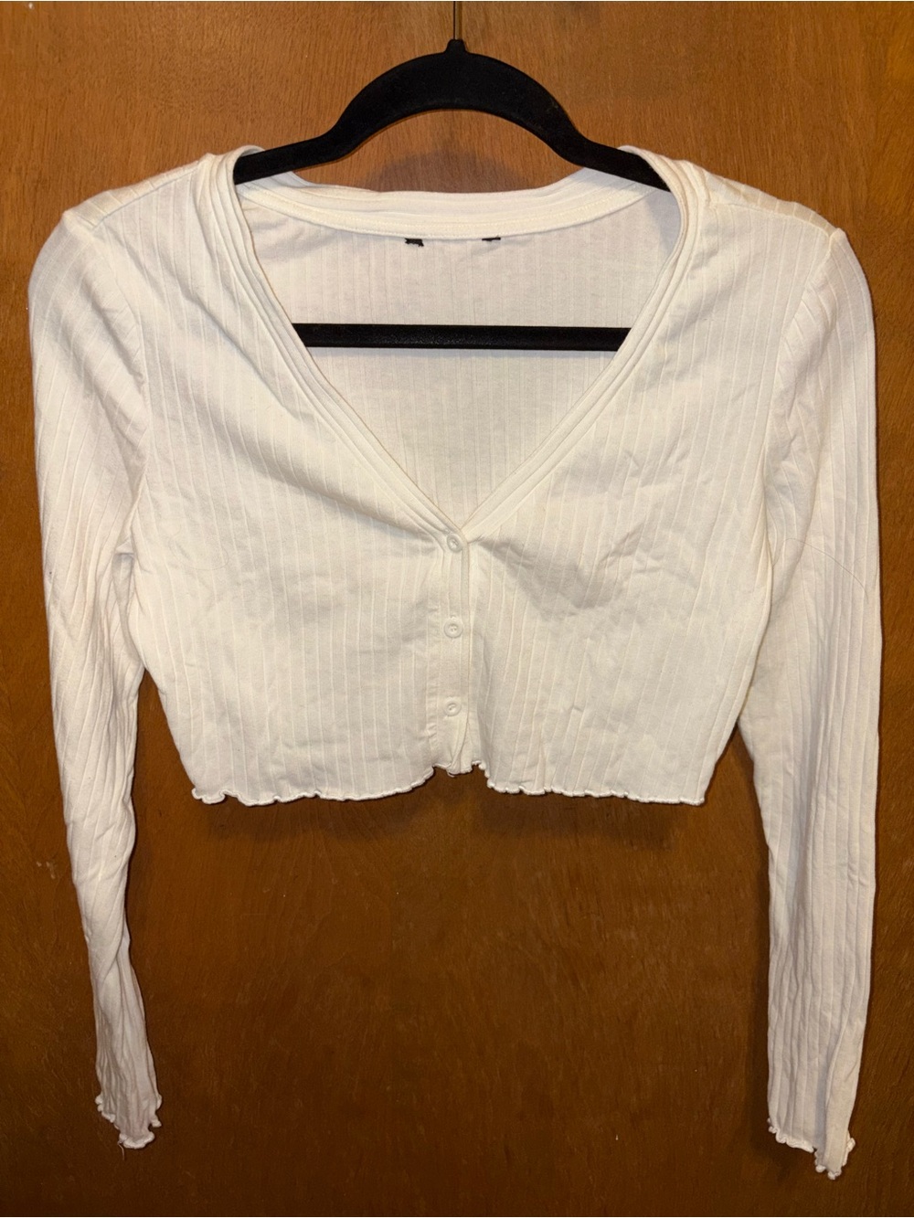 ASOS White Ribbed Cropped V-Neck Button Cardigan
